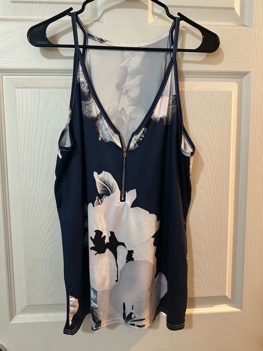 Navy Floral Zip-Front Tank Top
